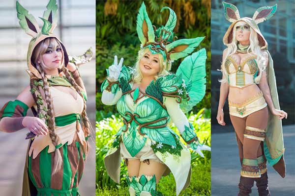 3 different leafeon pokemon costumes