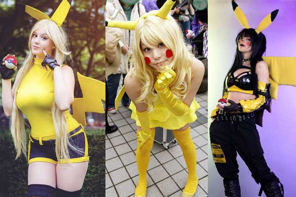 3 different cosplayer in different pokemon costumes