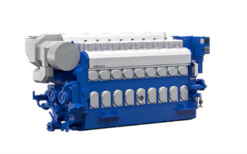 A blue diesel engine Wartsila brand